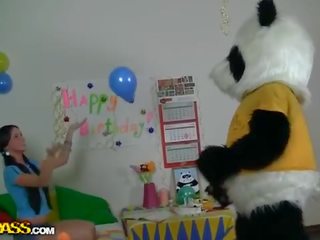 Brunette teen deity fucked with strapon panda