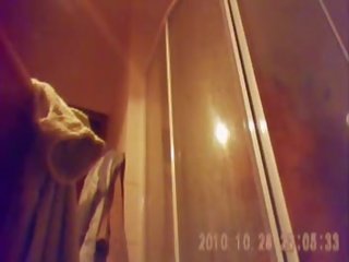 26 yo brunette with big tits caught by spy cam in shower