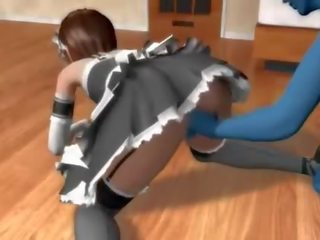 Pussy fingered anime maid blowing monsters manhood