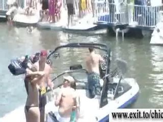 Outrageous bikini chicks at public boat party vid