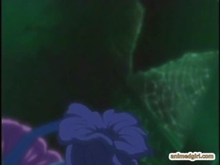 Apanhada anime fica squeezed dela bigtits e cu fodida por tentáculos