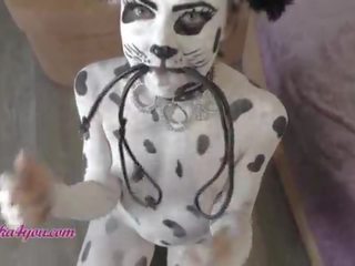 Adorable Ms In Dalmatian Costume Playfully Rides Cavalier's Big putz