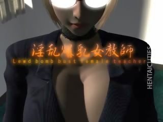 3d hentai femme fatale em óculos mastigar fazendo barulho ejaculações