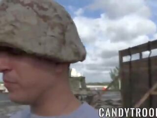 Military morning drill includes bareback adult clip and blowjobs
