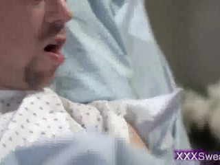 Naughty brunette nurse on a thick swollen cock