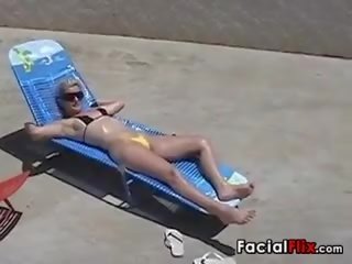 Blonde Gets A Facial While Tanning POV