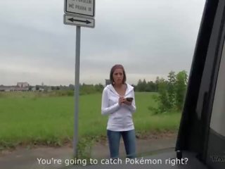 Marvelous groovy pokemon lovec prsnaté rys convinced na súložiť cudzinec v driving van