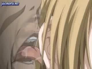 Hentai blondinė gauna gangbanged