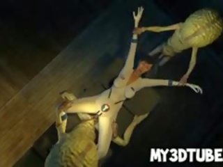 3D Cartoon babe Getting Double Teamed By Aliens