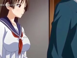 Anime sweetheart in uniform blowing large johnson
