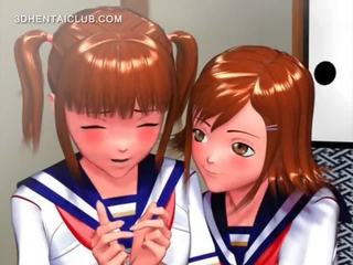Pretty anime schoolgirl rubbing her coeds lusty cunt
