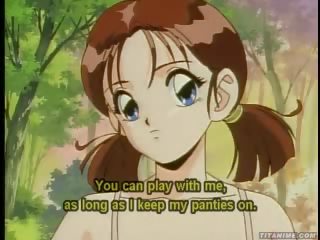 Petite anime femme fatale with perfect blue eyes humped in the woods