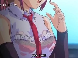 Attractive hentai beauty blowing a huge loaded phallus