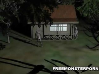 Gros seins 3d dessin animé miel baisée dur en plein air par une zombie