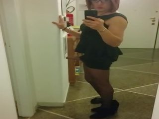 Attractive feminine crossdresser masturbate her in sexy dress