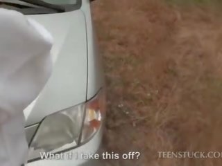 Attractive bride fucking a stranger in his car